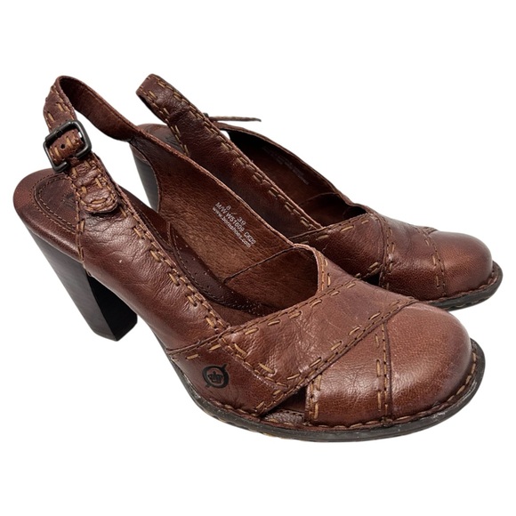 Born Brown Leather Close Toe Sling Back Heeled Sandals Size 8 - Picture 1 of 9